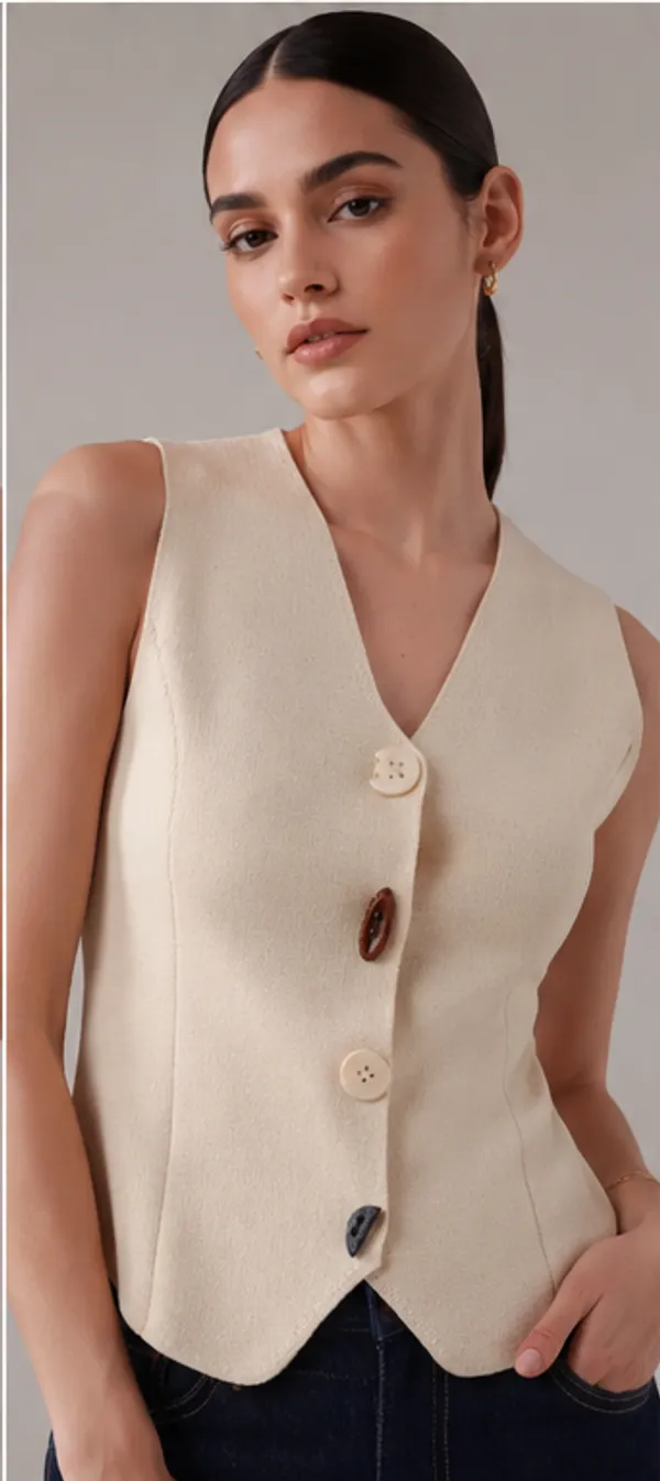 Beige_Knit_V-Neck_Sleeveless_Vest_Top_For_Women