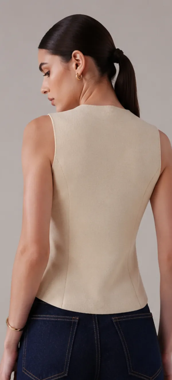 Beige_Knit_V-Neck_Sleeveless_Vest_Top_For_Women