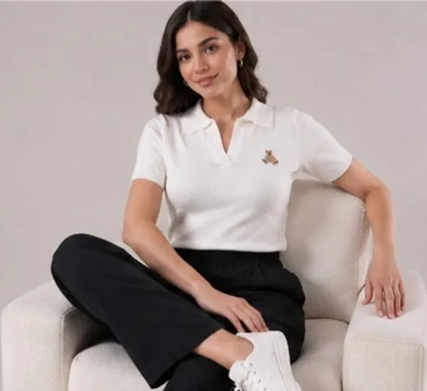 White_Knit_Collared_Polo_Top_For_Women