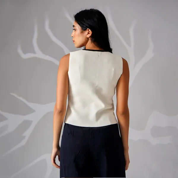 White_Cotton_Rib_Knit_Sleeveless_Button-Up_Tank_Top_For_Women