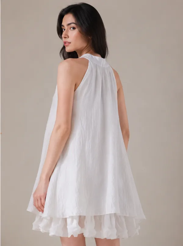 White_Cotton_Halter_Neck_Trapeze_Mini_Dress_For_Women
