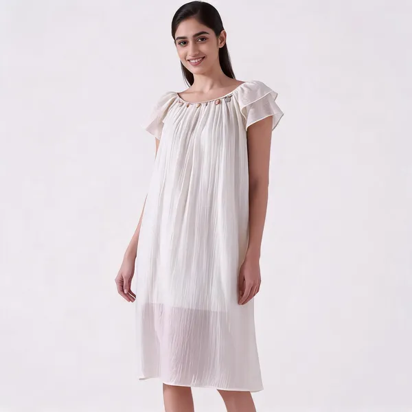 White_Cotton_Flutter_Sleeve_Nightdress_For_Women