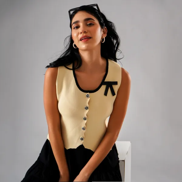 Beige_Cotton_Rib_Knit_Sleeveless_Button-Up_Tank_Top_For_Women