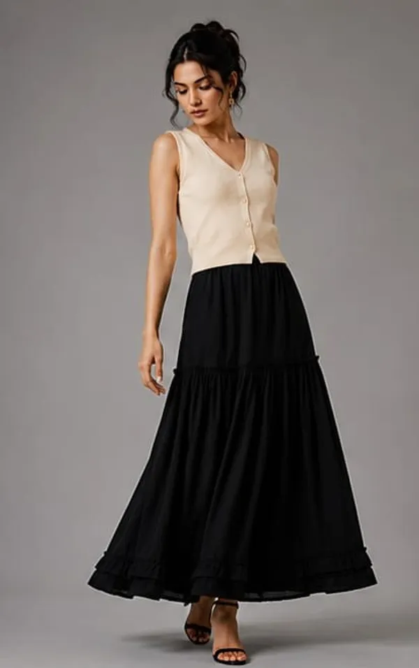 Black_Cotton_High-Rise_Tiered_Maxi_Skirt_For_Women