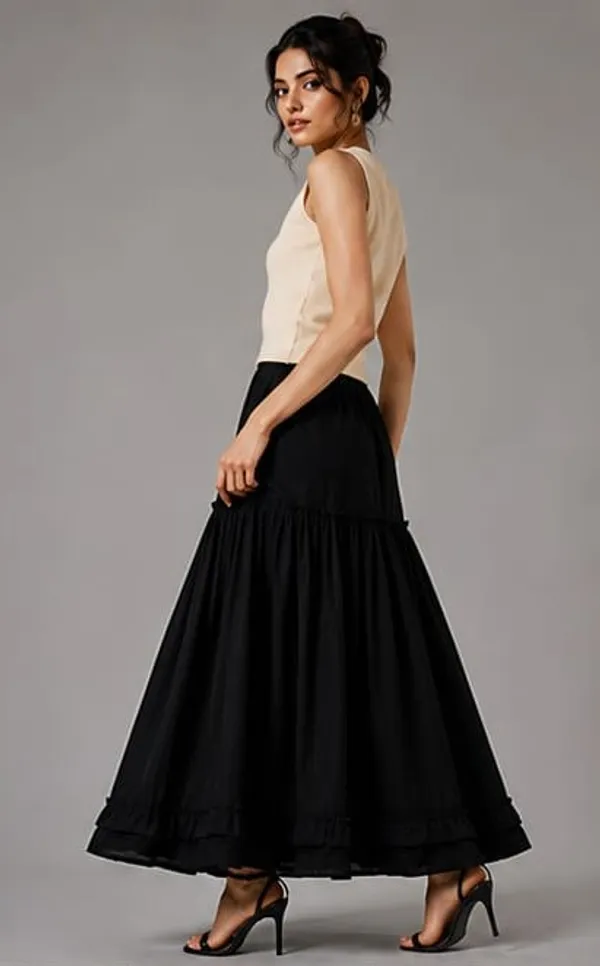 Black_Cotton_High-Rise_Tiered_Maxi_Skirt_For_Women