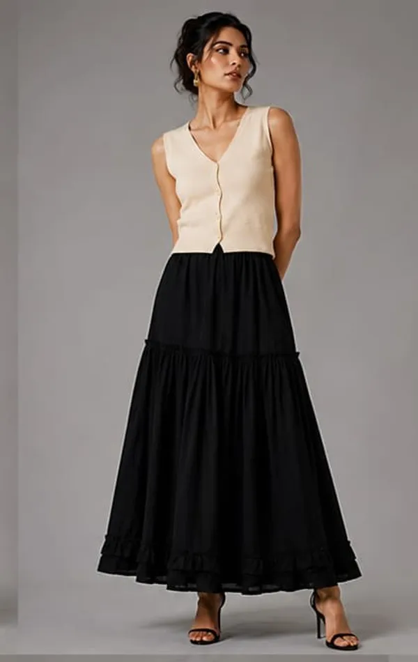Black_Cotton_High-Rise_Tiered_Maxi_Skirt_For_Women