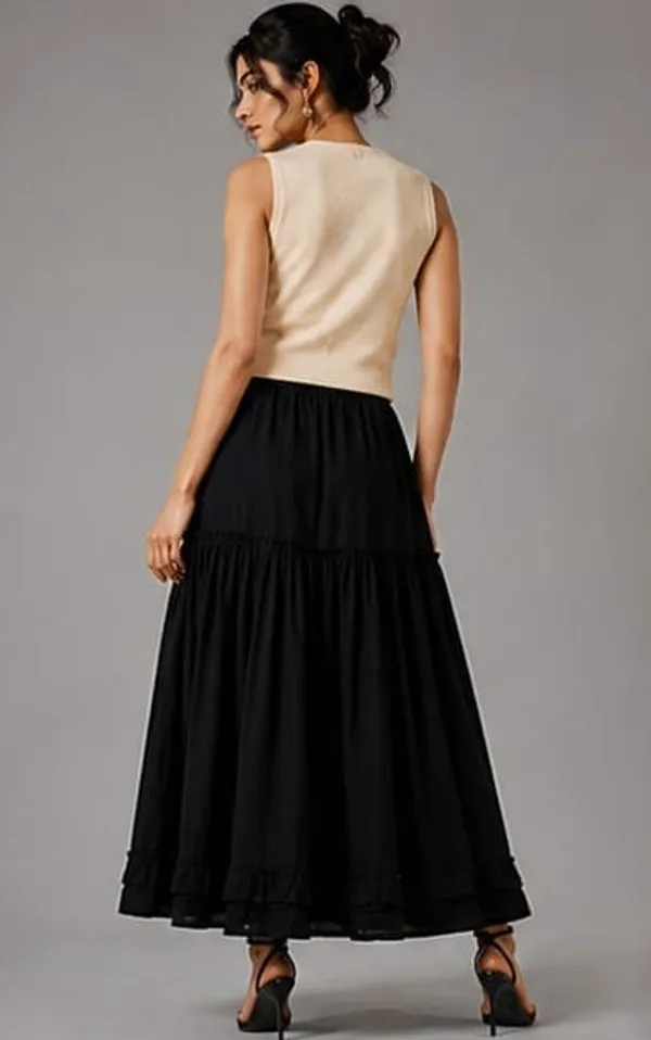 Black_Cotton_High-Rise_Tiered_Maxi_Skirt_For_Women