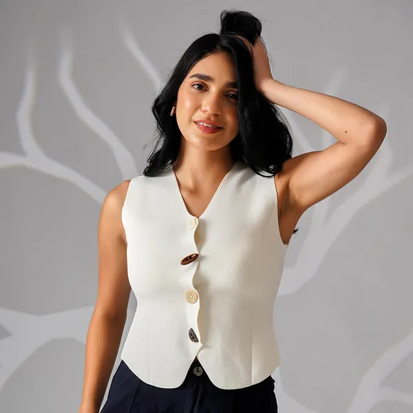 White_Cotton_Rib_Knit_Sleeveless_Structured_Vest_Top_For_Women