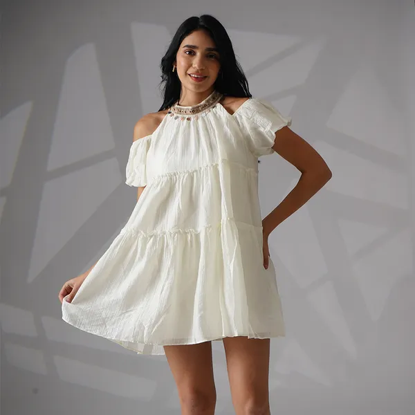 White_Cotton_Relaxed_Fit_Tiered_Dress_For_Women