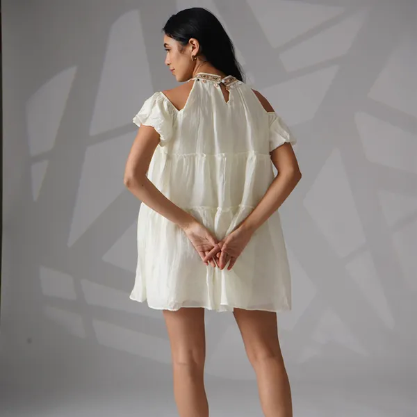 White_Cotton_Relaxed_Fit_Tiered_Dress_For_Women