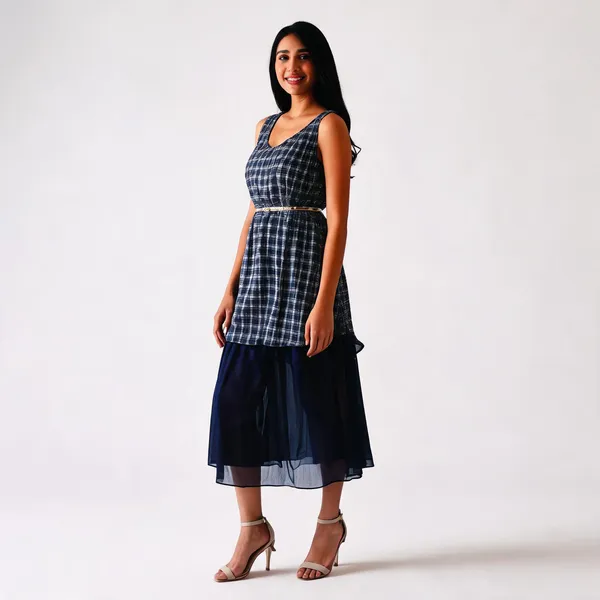 Navy_Blue_Polyester_Checkered_Layered_Dress_For_Women
