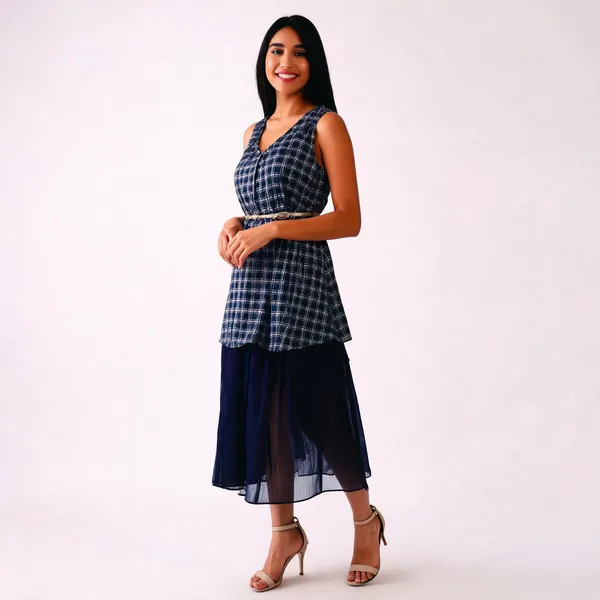 Navy_Blue_Polyester_Checkered_Layered_Dress_For_Women