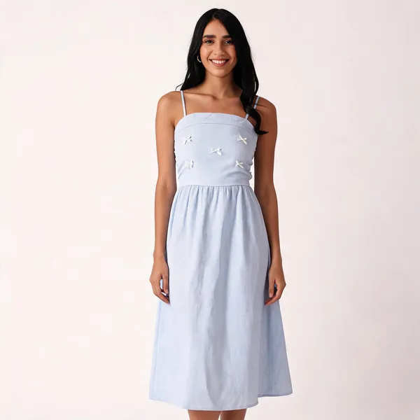 Blue_Polyester_A-Line_Bow_Midi_Dress_For_Women