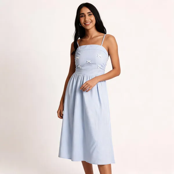 Blue_Polyester_A-Line_Bow_Midi_Dress_For_Women