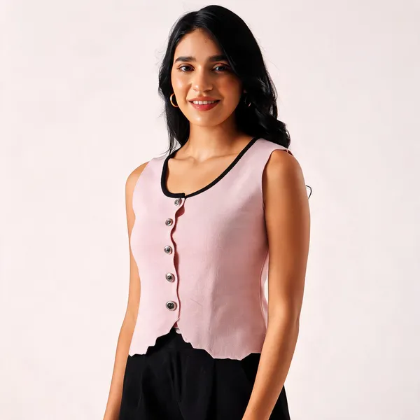 Pink_Cotton_Rib_Knit_Sleeveless_Button-Up_Tank_Top_For_Women