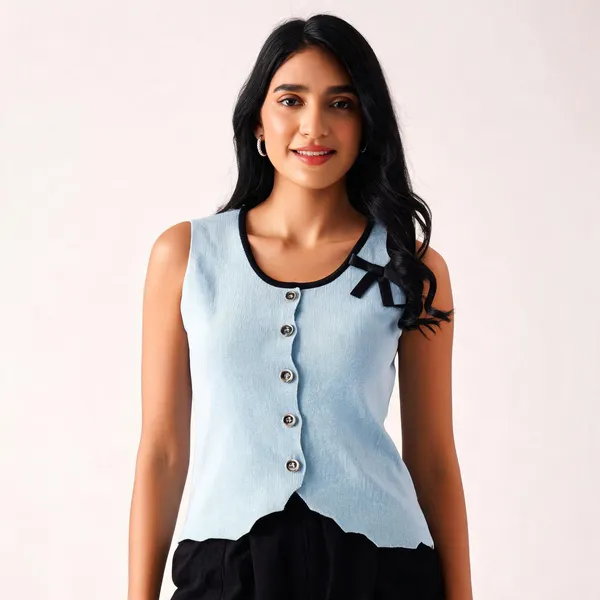 Blue_Cotton_Rib_Knit_Sleeveless_Button-Up_Tank_Top_For_Women