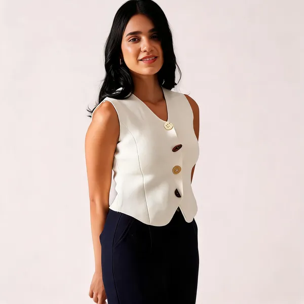 White_Cotton_Rib_Knit_Sleeveless_Structured_Vest_Top_For_Women