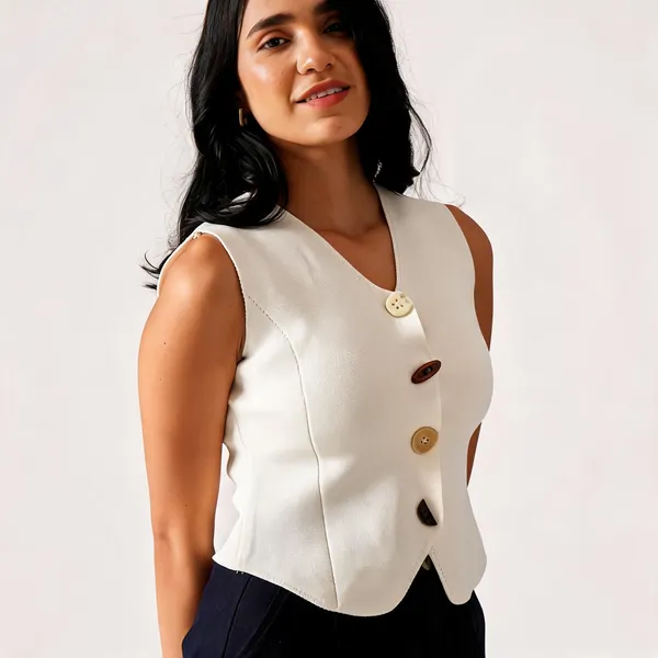 White_Cotton_Rib_Knit_Sleeveless_Structured_Vest_Top_For_Women