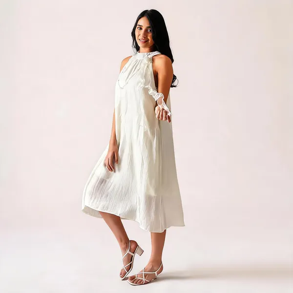 White_Polyester_Relaxed_Ruffle_Dress_For_Women