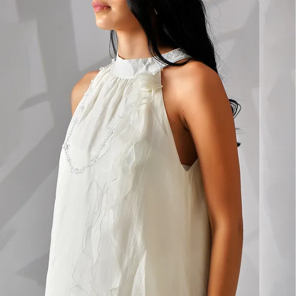 White_Polyester_Relaxed_Ruffle_Dress_For_Women