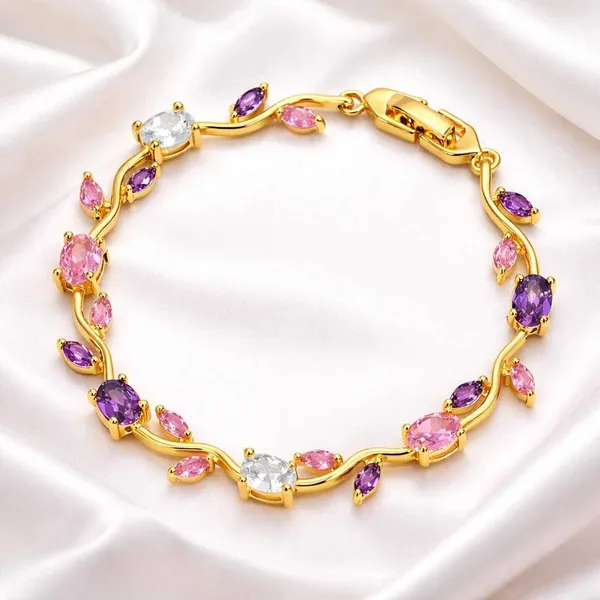 Pink_And_Purple_And_Gold_Stainless_Steel_Bracelet_For_Women