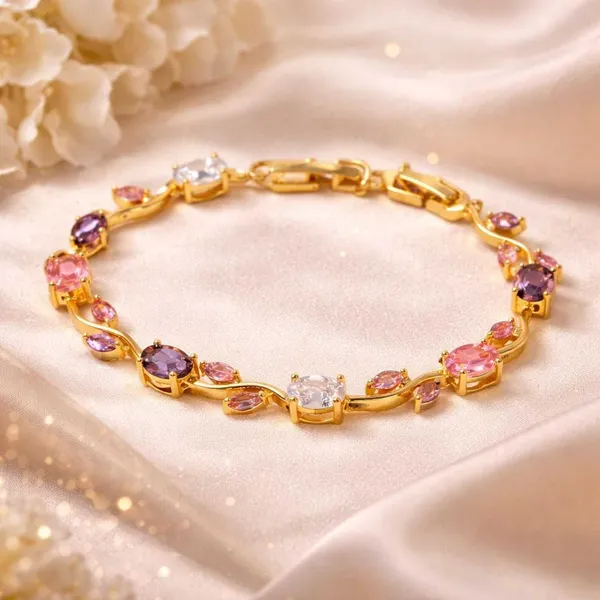 Pink_And_Purple_And_Gold_Stainless_Steel_Bracelet_For_Women