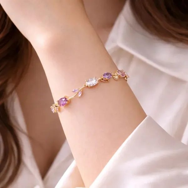 Pink_And_Purple_And_Gold_Stainless_Steel_Bracelet_For_Women