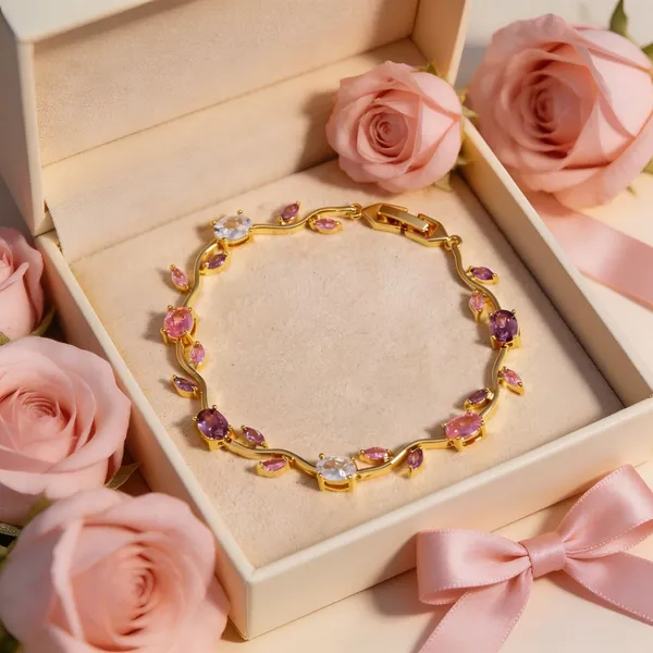Pink_And_Purple_And_Gold_Stainless_Steel_Bracelet_For_Women