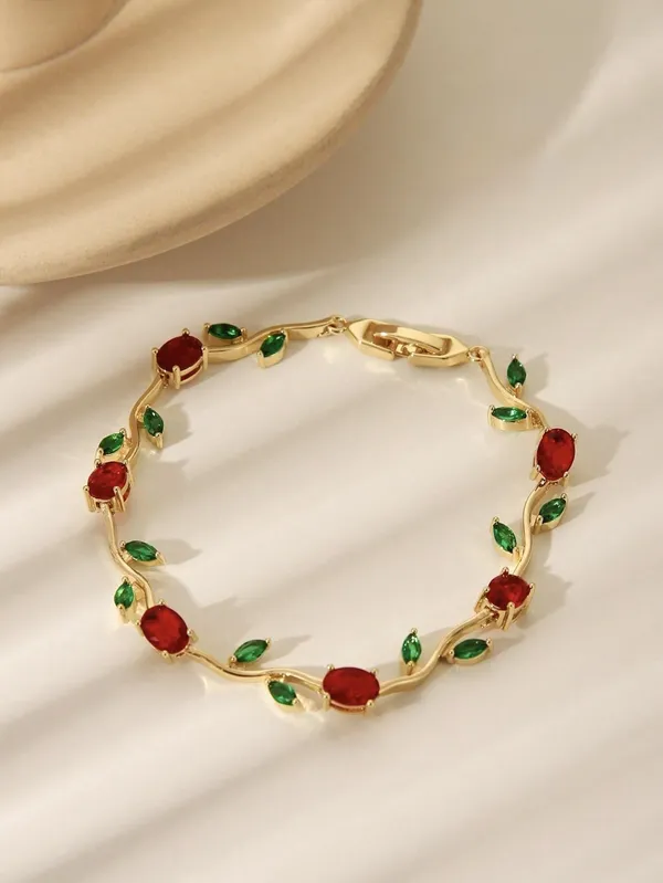 Red_And_Green_And_Gold_Stainless_Steel_Bracelet_For_Women