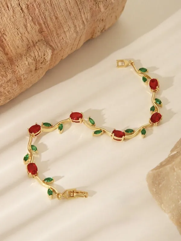 Red_And_Green_And_Gold_Stainless_Steel_Bracelet_For_Women