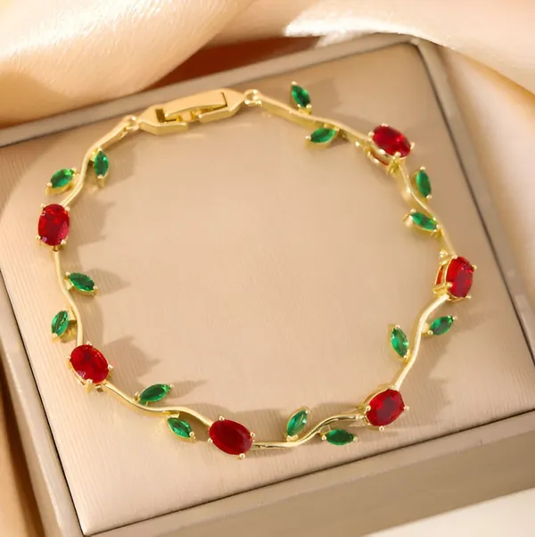 Red_And_Green_And_Gold_Stainless_Steel_Bracelet_For_Women