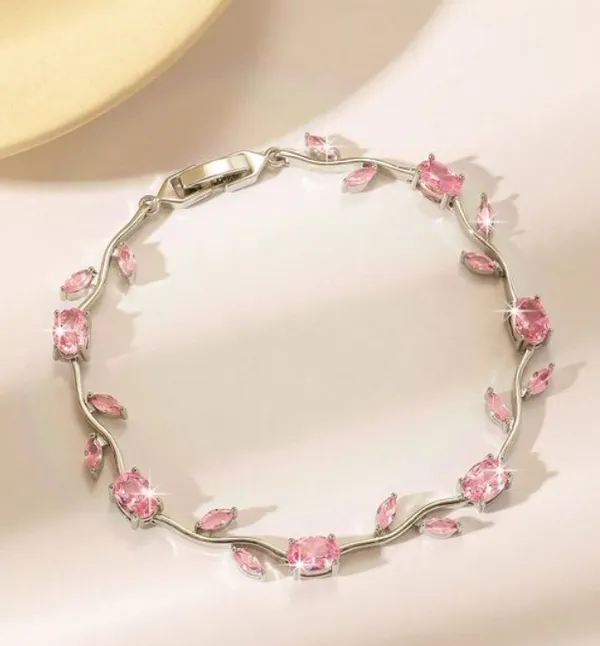 Silver_And_Pink_Stainless_Steel_Bracelet_For_Women
