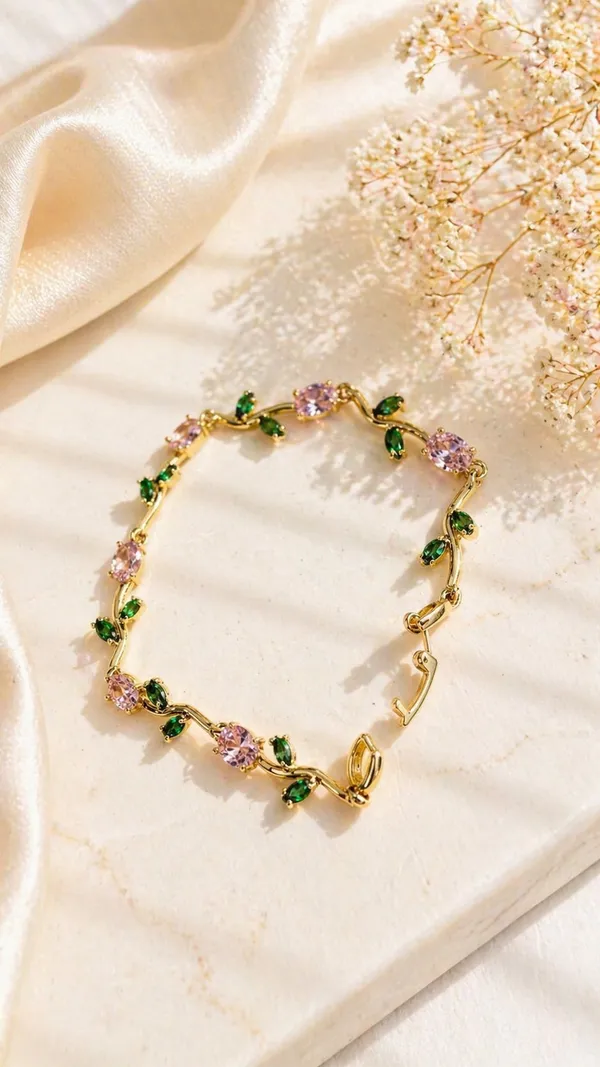 Gold_And_Green_And_Maroon_And_Pink_And_White_Alloy_Bracelet_For_Women