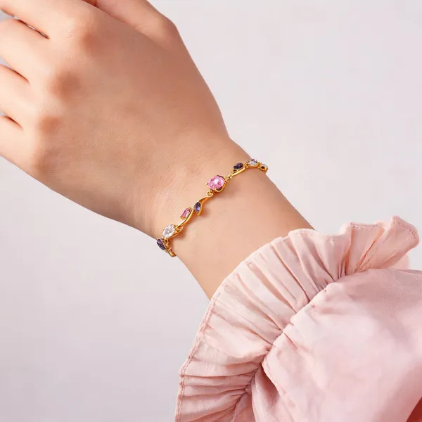 Pink_And_Purple_And_Gold_Stainless_Steel_Bracelet_For_Women