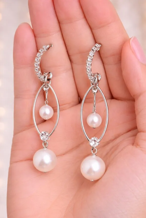 White_And_Gold_Alloy_Drop_Earrings_For_Women_Pack_Of_2