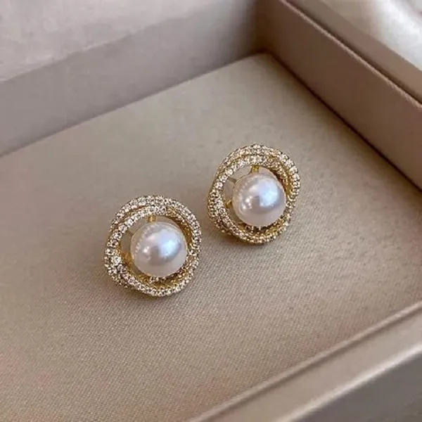 White_And_Gold_Alloy_Stud_Earring_For_Women_Pack_Of_2