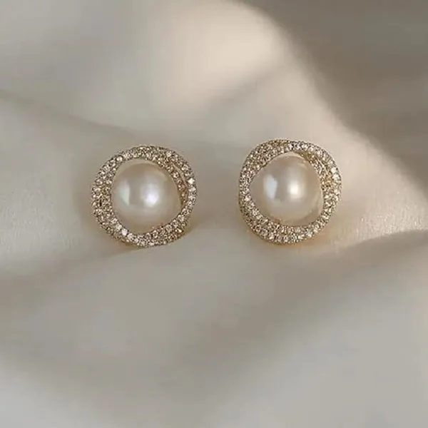 White_And_Gold_Alloy_Stud_Earring_For_Women_Pack_Of_2