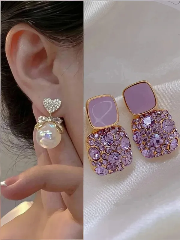 Gold_And_Purple_Alloy_Stud_Earring_For_Women