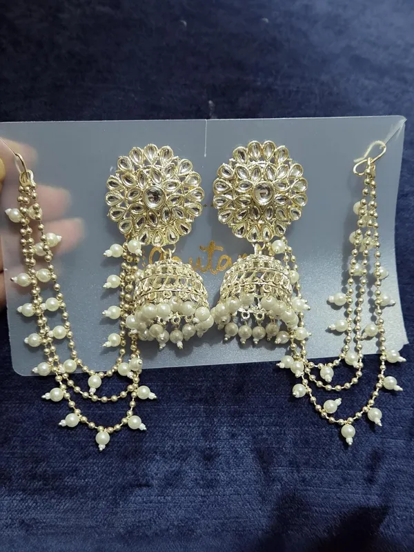 Gold_And_White_Alloy_Jhumka_For_Women