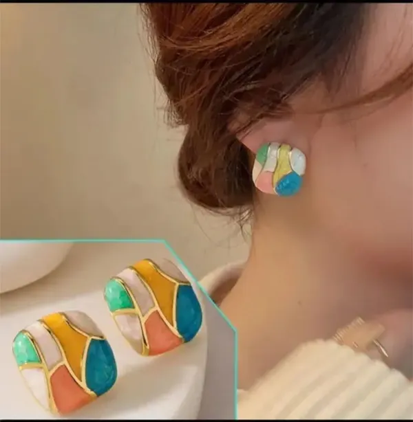 Multicolor_And_Blue_And_Yellow_And_Red_And_White_And_Orange_Brass_Stud_Earring_For_Women_Pack_Of_2