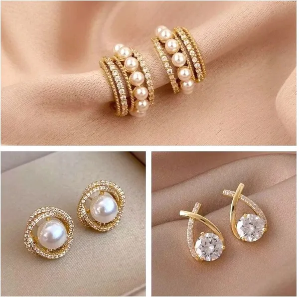 Gold_And_White_Brass_Stud_Earring_For_Women