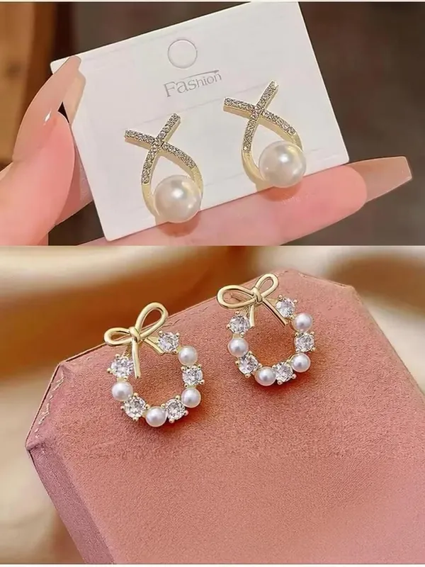 Gold_And_White_Alloy_Stud_Earring_For_Women_Pack_Of_2