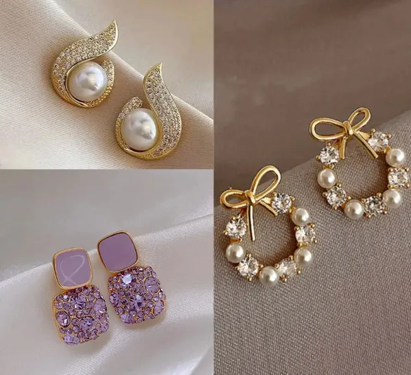 Purple_And_White_And_Bronze_And_Gold_Alloy_Stud_Earring_For_Women