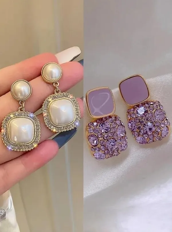 Gold_And_White_And_Purple_Alloy_Stud_Earring_For_Women