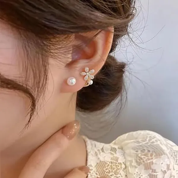 Gold_And_White_And_Grey_Brass_Stud_Earring_For_Women