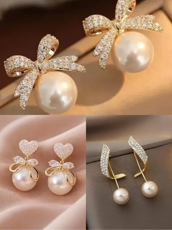 White_And_Gold_And_Rose_Gold_Alloy_Stud_Earring_For_Women