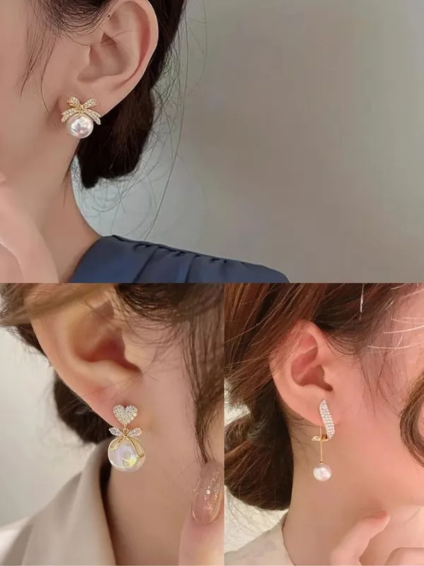 White_And_Gold_And_Rose_Gold_Alloy_Stud_Earring_For_Women
