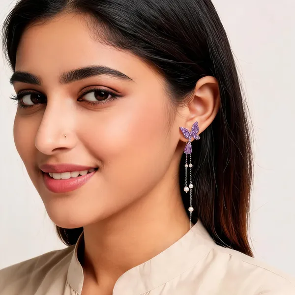 White_And_Purple_Alloy_Stud_Earring_For_Women