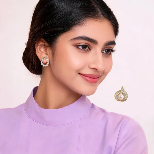 Purple_And_White_And_Bronze_And_Gold_Alloy_Stud_Earring_For_Women