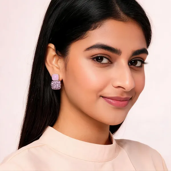 Gold_And_Purple_Brass_Stud_Earring_For_Women